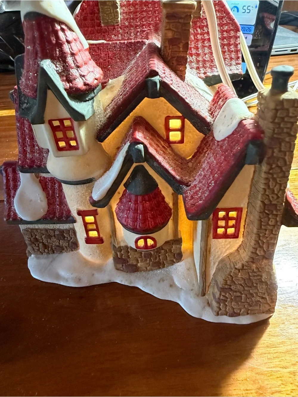 Department 56 Red and White Lighted Christmas Cottage rare. Santa’s workshop